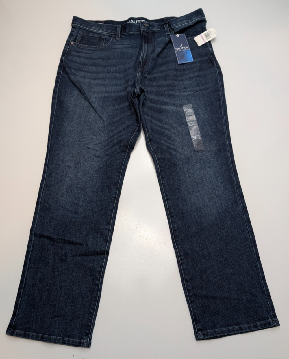 NWT Nautica Mens Original Relaxed Straight Stretch Denim Jeans Dark Blue 38 x 34